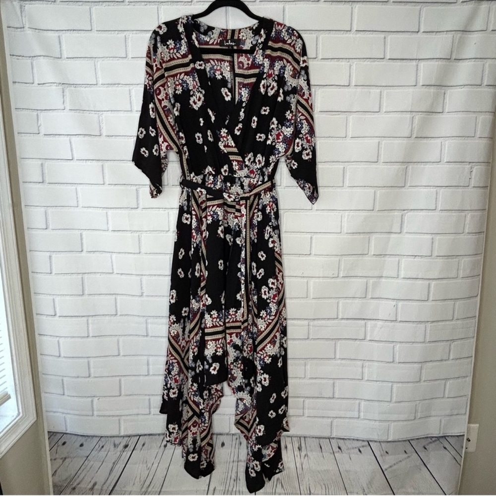 Lulus Delta Burgundy Print Midi Dress size Large